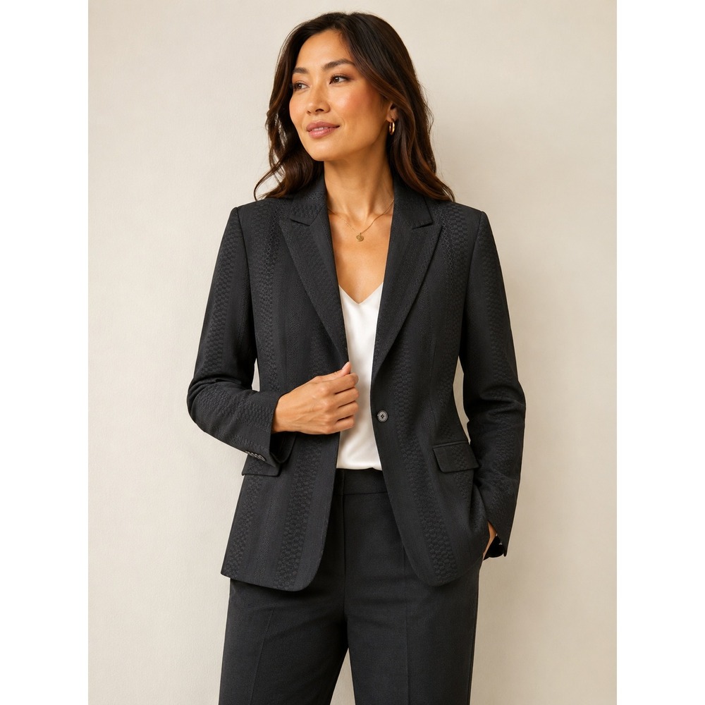 Elie Tahari Black Textured Virgin Wool Blend Blazer Quiet Luxury‎ Old Money Sz 6